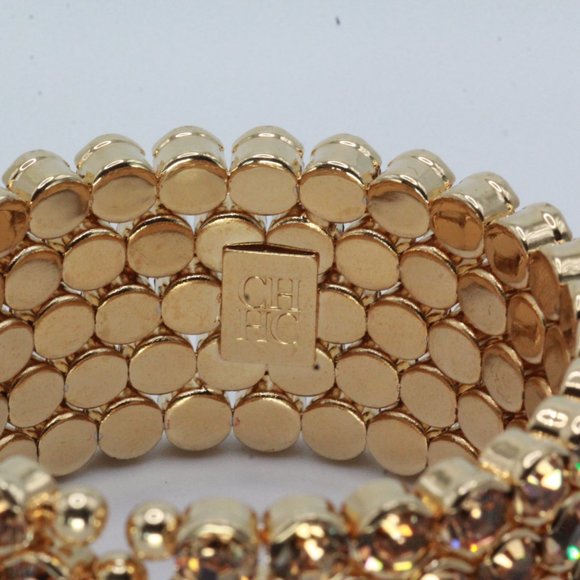CAROLINA HERRERA CH COUTURE DESIGNER AMBER RHINESTONES OPULENT BRACELET - Picture 4 of 6